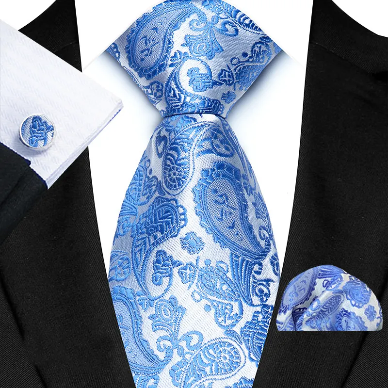 3.14 polegadas Largura Vestuário Acessórios Homens Teal Blue Ties com Pocket Square e Cufflink Set
