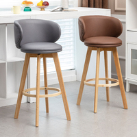 Tabouret de bar pivotant en bois massif avec dossier et accoudoirs, style nordique moderne et minimaliste, pour la maison, le café, l'îlot de cuisine, le comptoir, usage décontracté au bar