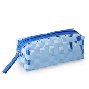 Customized Checkered Print Waterproof Transparent Makeup Organizer Portable Travel Ladies Clear Makeup Bag