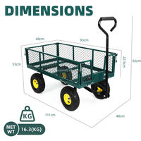 Carretilla Utilitaria de Construcción Resistente, Laterales Extraíbles, Mango Ajustable, Cuatro Ruedas, Malla Metálica de Acero, Carrito de Jardín