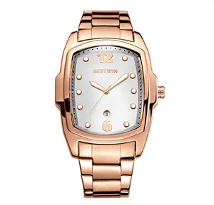 Relogio Masculino BESTWIN Gold Watch Men Square Mens Watches Luxury Golden Quartz Stainless Steel Waterproof Wrist Watch