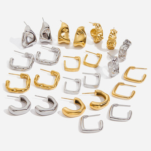 C-Shaped <b>Huggie</b> Earrings Stainless Steel Gold <b>Silver</b> Geometric Everyday Wear Unisex Jewelry Set - Product Image 1