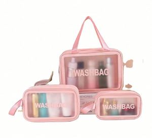Sac de toilette personnalisé pour femme avec logo, en PVC transparent avec fermeture éclair, imperméable, pour trousse de toilette - Product Image 1