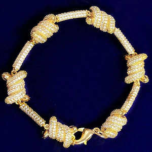 Elegante Pulsera de Moissanita con Cadena de Eslabones de Nudo de Caramelo Micro Pavimentada, Joyería Hip Hop Bling Ice Out para Raperos, para Mujeres y Hombres - Product Image 1