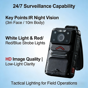 Cámara Corporal Portátil 4G con Linterna, Intercomunicador Bidireccional, Resistente al Agua IP68, Cámara <span class=keywords><strong>de</strong></span> Seguridad para Grabación Policial - Product Image 2