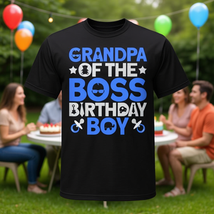 Camiseta Grandpa Of The Boss Birthday Boy para hombre, cuello redondo negro - Product Image 3