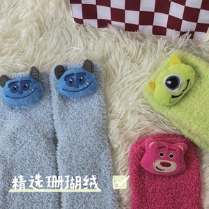 ถุงเท้าขนปุยสำหรับผู้หญิง ถุงเท้ายาวครึ่งน่อง ลายการ์ตูน ผ้าขนแกะปะการัง ถุงเท้านอนหนา สำหรับใส่ในฤดูใบไม้ร่วงและฤดูหนาว - Product Image 4