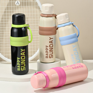 Borraccia Termica in Acciaio Inox per Studenti, Nuovo Modello 650ml Happy Sunday, per Donne, Attività all'Aperto, Fitness e Sport - Product Image 1