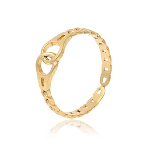 New stainless steel ring handcuffs ladies gold design round fashion gold-plated ring 100 pieces