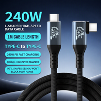 Kabel Tipe C ke Tipe C Bentuk L 240W PD Pengisian Cepat 40Gbps Transfer Data Kecepatan Tinggi 1M Kabel USB C Berbahan Nilon Kepang