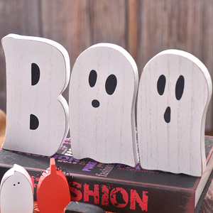 Wooden Halloween BOO Ghost Figurines Decorations Indoor <b>Party</b> <b>Table</b> Display Large Medium Small Size Tree Material - Product Image 4