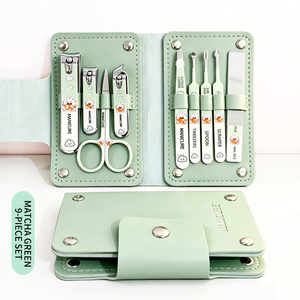 Set de Manicura y Pedicura de 9 Piezas, Kit de Cuidado de Uñas de Acero Inoxidable con Estuche de Cuero PU, Removedores de Cutículas, Cortaúñas, Tijeras - Product Image 6