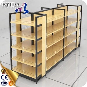 Hout Supermarkt Winkel Planken Muur Metalen Ontwerp Metalen Winkel Kruidenier Display Plank