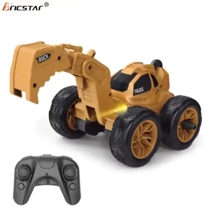 Bricstar mainan truk ekskavator aksi anak-anak, mobil mainan lipat Remote Control stunt 2.4G 360 derajat