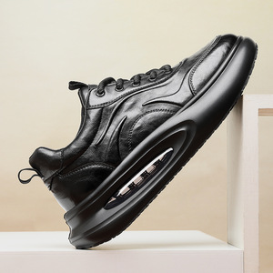 Chaussures décontractées en cuir noir pour hommes, talon moyen, semelle épaisse, rehaussantes, à lacets avant, couleur unie, modèle 70182 - Product Image 1