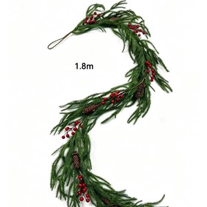 Youth Christmas Garland Green Plastic Artificial Vine With Red Berries And <b>Pinecones</b> For Holiday Decoration - Product Image 4