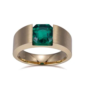 Messi Gems Ring 18K Yellow Gold lab created emerald fine jewelry rings