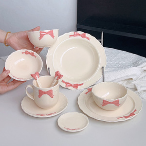 SYL lindo pequeño corazón femenino vajilla de cerámica arco plato hondo taza para pastel de arroz <span class=keywords><strong>dieta</strong></span> para plato de hogar - Product Image 4
