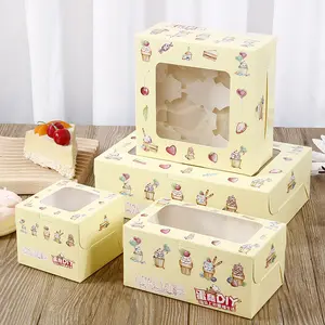 Groothandel Wit Geel Kraftpapier Verjaardagsgunst Ontwerpen Vierkante Verpakking Kaas Cake Papieren Dozen Met Doorzichtig Venster
