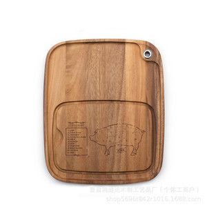 Plateau à steak en bois d'acacia, planche à découper carrée pour les repas de style occidental, design simple, matériau en bambou, 26,7x19x1,2 cm - Product Image 2