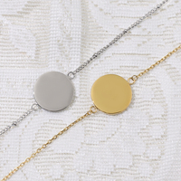 Bracelet pour femme en acier inoxydable plaqué or 18 carats PVD, disque rond lisse, hypoallergénique, gravable au laser, réglable