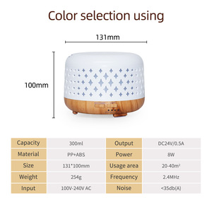 Diffuseur d'arômes 300 ml, humidificateur ultrasonique avec lumière LED pour la maison et le bureau, couleur blanche - Product Image 3