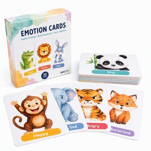Tarjetas de Emociones para Niños, Tarjetas de Felicitación Personalizadas con Temática Animal, Aprendizaje Social y Emocional, Juego de 30 Tarjetas en Caja, Tres Plus, Papel de Fábrica OEM - Product Image 1