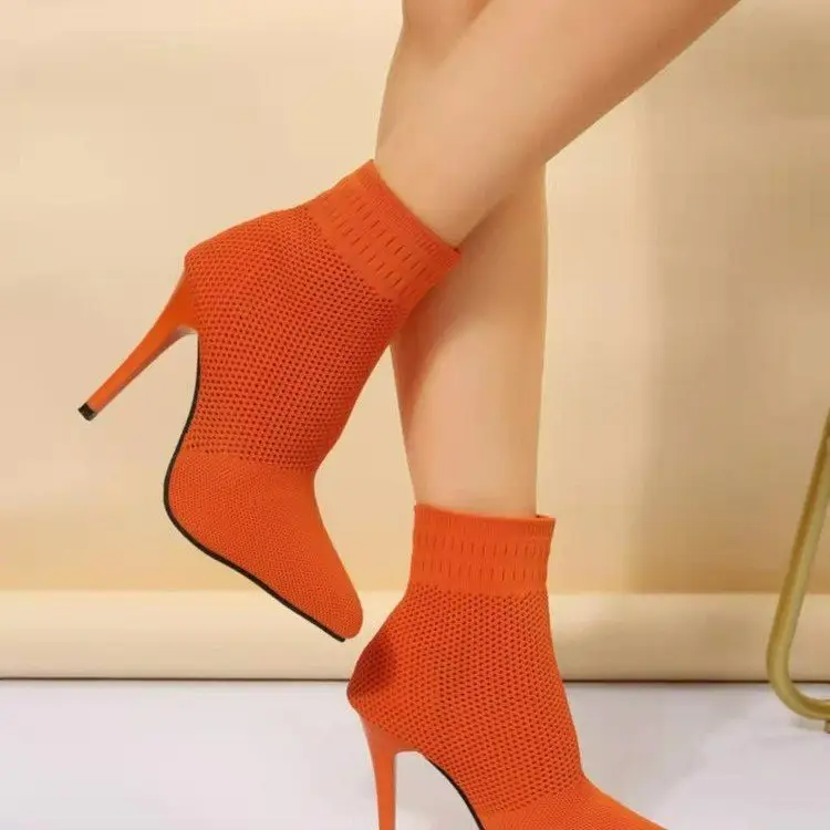 XINZI RAIN Wholesale Women Ankle Boots Plus Size 43 Low Top Thin Heel Women Knitted Sock Boots