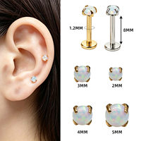 Anting-anting tusuk titanium zircon tanpa ulir, model flat back, untuk tulang rawan, tragus, labret, tindik hidung, wanita