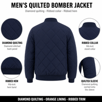 Blouson Bomber matelassé pour homme OEM, col montant côtelé, fermeture éclair métallique, doublure contrastante orange, léger et rembourré, idéal pour l'hiver, logo personnalisé