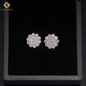 925 Sterling <b>Silver</b> Platinum Plated Moissanite Flower <b>Stud</b> Earrings Women's Wedding Party Princess Cut Trendy New Style - Product Image 4