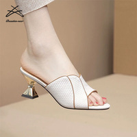 2025 dames décontracté été Mules haut bas mi talons pompe à talons bout ouvert glisser sandales pour femmes chaussures pantoufles