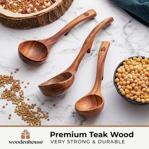 Juego de utensilios de cocina de madera de teca Natural, 3 uds., cucharas de cocina antiadherentes, espátula, herramientas para servir - Product Image 4