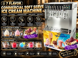 Machine à glace molle professionnelle à double système et 7 saveurs, automatique, pour yaourt américain et coupes d'açaï, avec pompe à air - Product Image 1