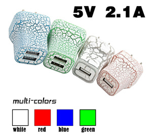 Fast Charging New Origin Phone Adapt <b>Led</b> <b>Light</b> Home Dual 2 Ports <b>USB</b> Wall Charger up Glow Travel Cracks Design Colorful 2.1A - Product Image 3