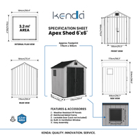 Caseta de Almacenamiento Exterior Kenda de 6x6 pies, con Paredes Dobles de PP Estructural de 15 mm, Resistente a Tifones de Nivel 11, Certificada por BSCI y REACH