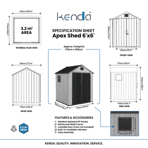 Abri de jardin Kenda APEX <span class=keywords><strong>6x6</strong></span> pieds, double paroi en PP, résistant aux typhons, verrouillable, pour jardin, cour, balcon, école, abri à outils - Product Image 2