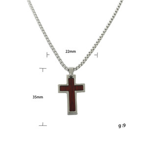 Titanium Steel <b>Cross</b> Pendant Mahogany Inlay Christian Religious Necklace For Men Everyday Wear - Product Image 5