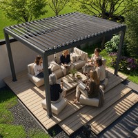 Pergola en aluminium thermolaqué à toit rigide avec télécommande, pour terrasse au bord de la piscine, 16x16 pieds, auto-drainante avec système de drainage