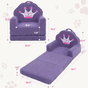 Soft Sherpa Toddler Princess Folding Chair Convertible <b>Sofa</b> to Lounger with Washable Cover Kids Furniture for Living <b>Play</b> Room - Product Image 2