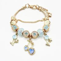 Gouden blauwe kersenbloesem kralenarmband verstelbaar bloemmotief bedel zinklegering kristal strass unisex trendy mode