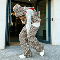 YSJY OEM Custom Y2K Urban Fashion Houndstooth Sleeveless Vest Loose Baggy Pants Two Piece Matching Tracksuit Streetwear for Men