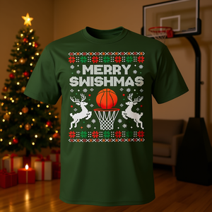 Camiseta Navideña de Baloncesto Merry Swishmas para Mujer, Estilo Suéter Feo, Regalo Navideño - Product Image 3