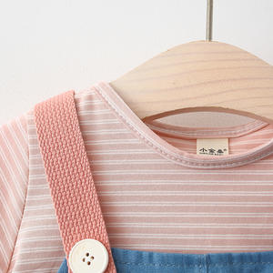 ชุดลำลองเด็ก ชุดเดรสเด็กผู้หญิง กางเกงยีนส์เดรสลูกไม้ประดับลูกปัดและกระดุม ขายส่ง - Product Image 4