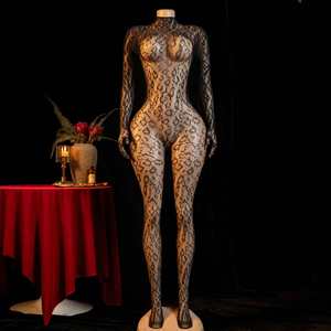 Vêtement en résille sexy, style européen et américain, motif léopard, tissu en nylon et élasthanne, uniforme une pièce - Product Image 1