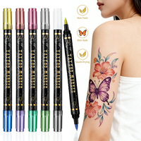 Marqueur de tatouage métallique à double pointe détachable, stylo marqueur double couleur à pinceau souple pour peinture corporelle temporaire