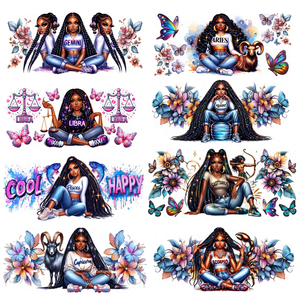 Transferts UV DTF 3D pour gobelets, motifs signes du zodiaque et horoscopes, pour gobelets de 16 oz, autocollants pour gobelets en verre avec affirmations pour femmes noires - Product Image 1