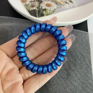 ShanHai – fil de téléphone en caoutchouc bleu mat pour femmes, bandes extensibles, couleurs Non marquantes, cordes de bobine, attaches de cheveux solides