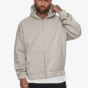 Men's Hoodies Zip up Fit Boxy Hoodie Oversized Drop Shoulder Pullover Puff Printing Streetwear Heavy Weight Hoodie for Men - Product Image 1