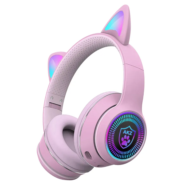 Cute Cat Ear Headset Wireless Headset 5.0 Bass Foldable Stereo Wireless Earphone Gaming Headphone for Cell Phone